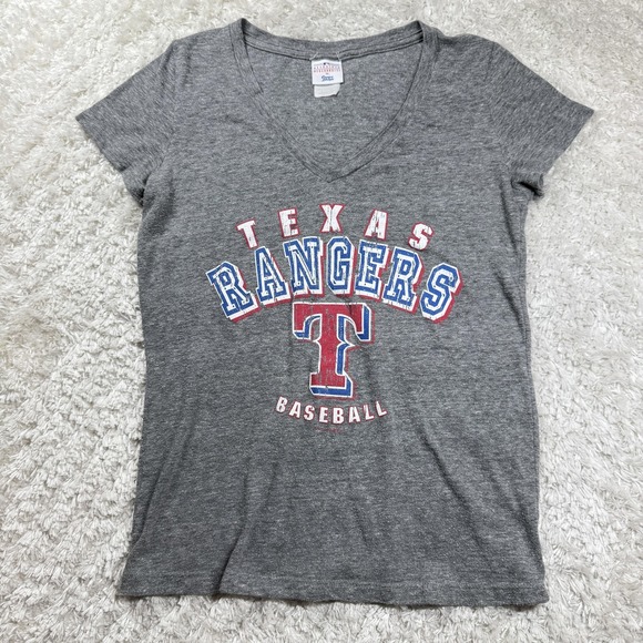 Texas Rangers Shirt Womens Small Gray MLB Baseball Distressed T Vintage Wash V - Picture 1 of 8